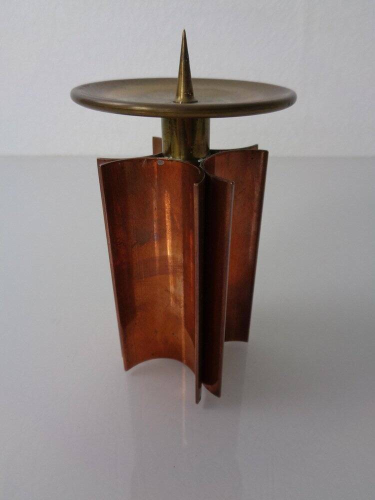 Vintage German Brutalist Candleholder in Copper and Brass, 1960s
