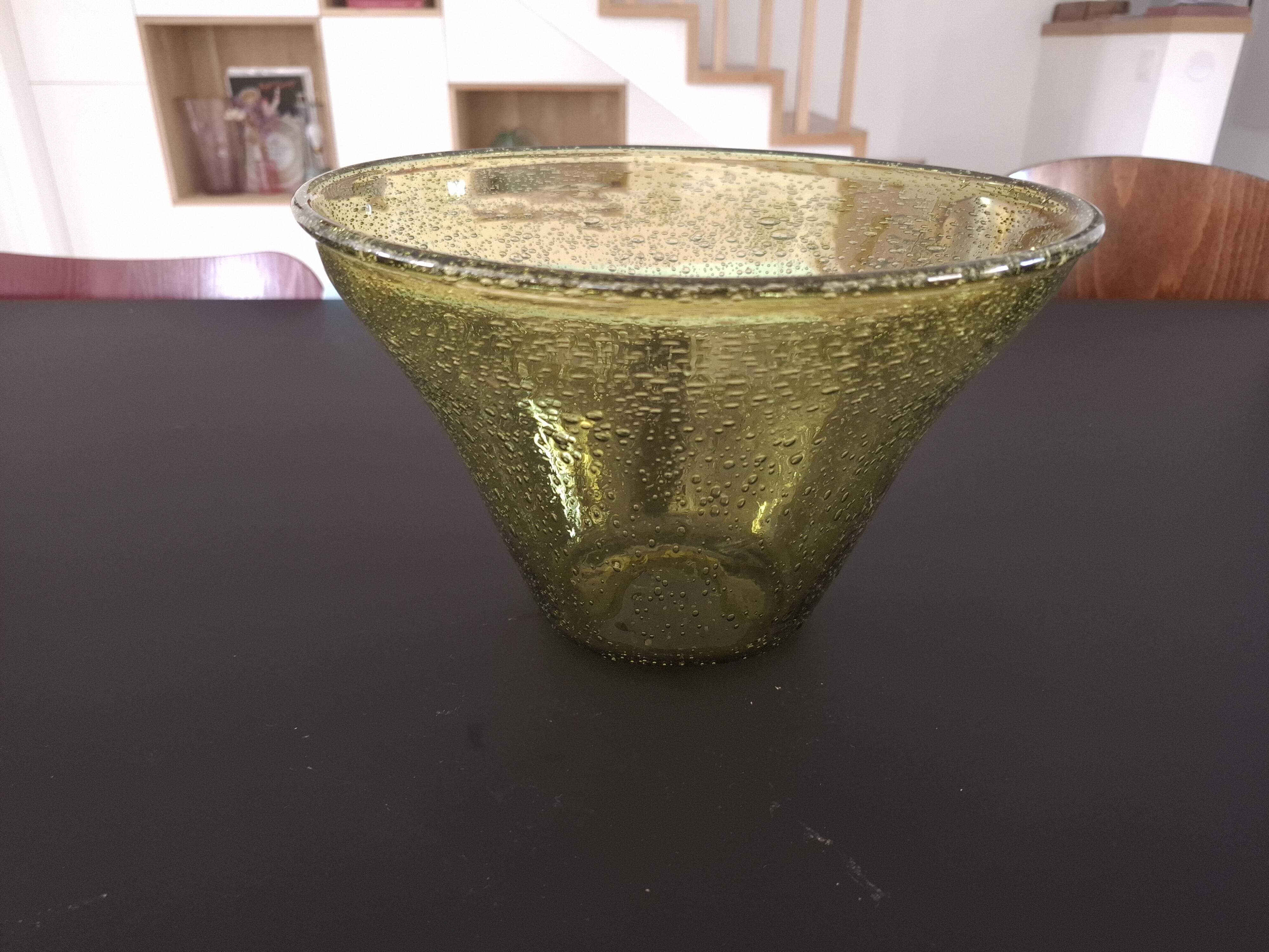 Large blown biot glass salad bowl