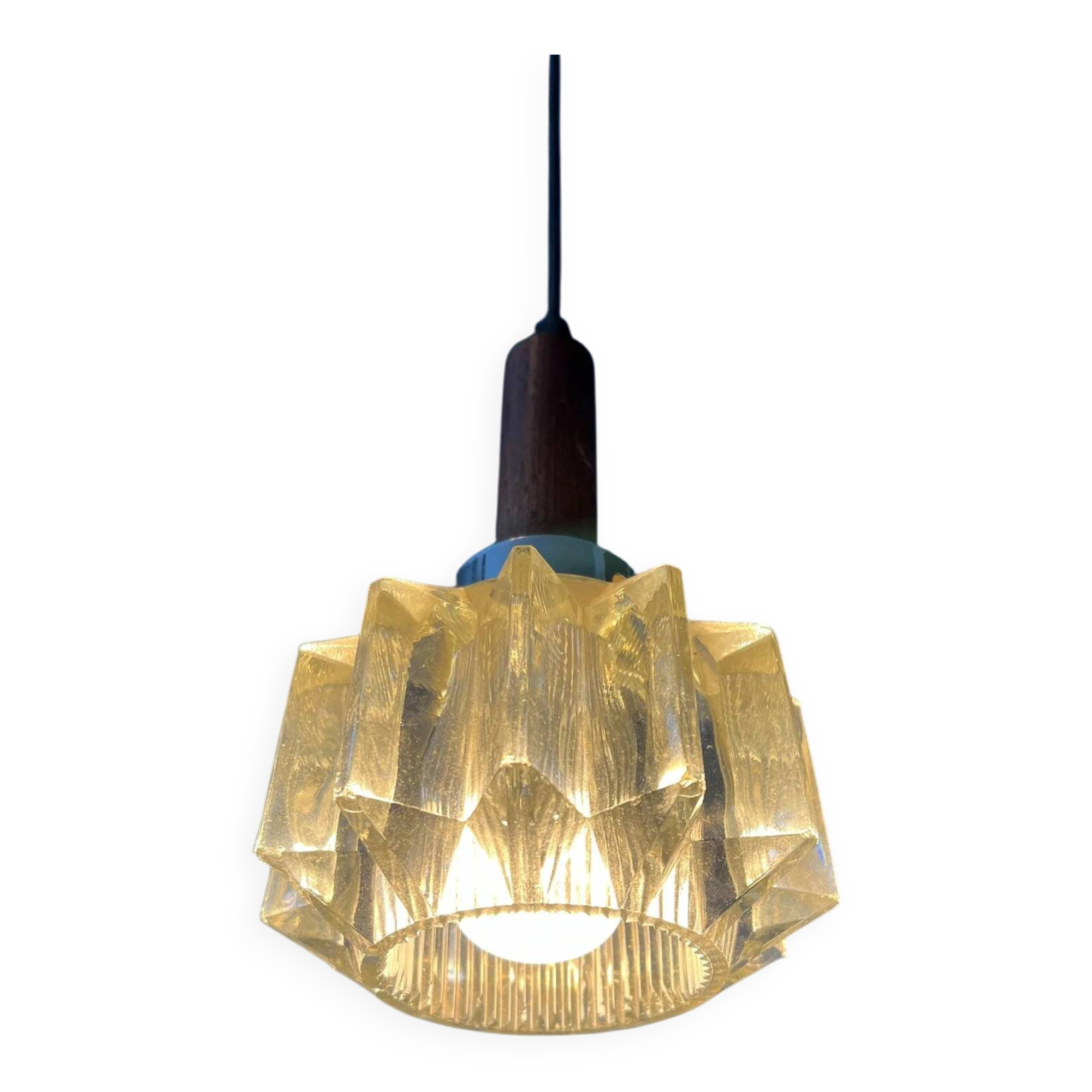 Small mid-century crystal glass pendant lamp