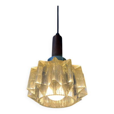 Petite lampe à suspension en verre cristal du milieu du siècle