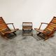 Pair of wooden folding garden chairs with table, 1950s