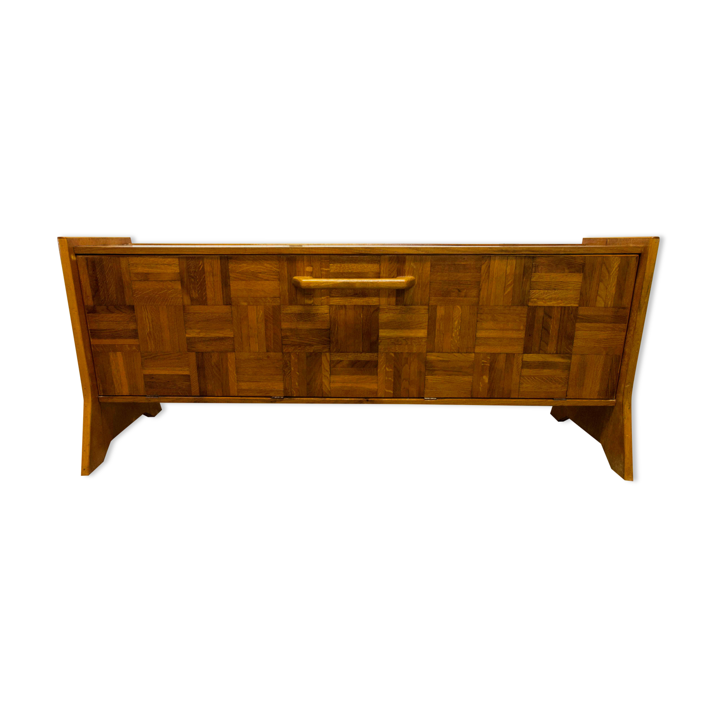 Meuble bar artisanal en bois et céramique orange 1970