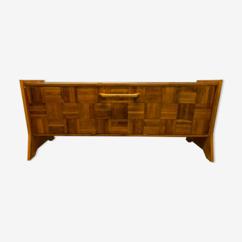 Artisanal bar furniture in wood and orange ceramic 1970