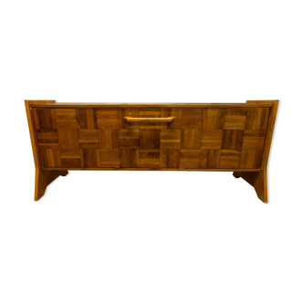 Artisanal bar furniture in wood and orange ceramic 1970