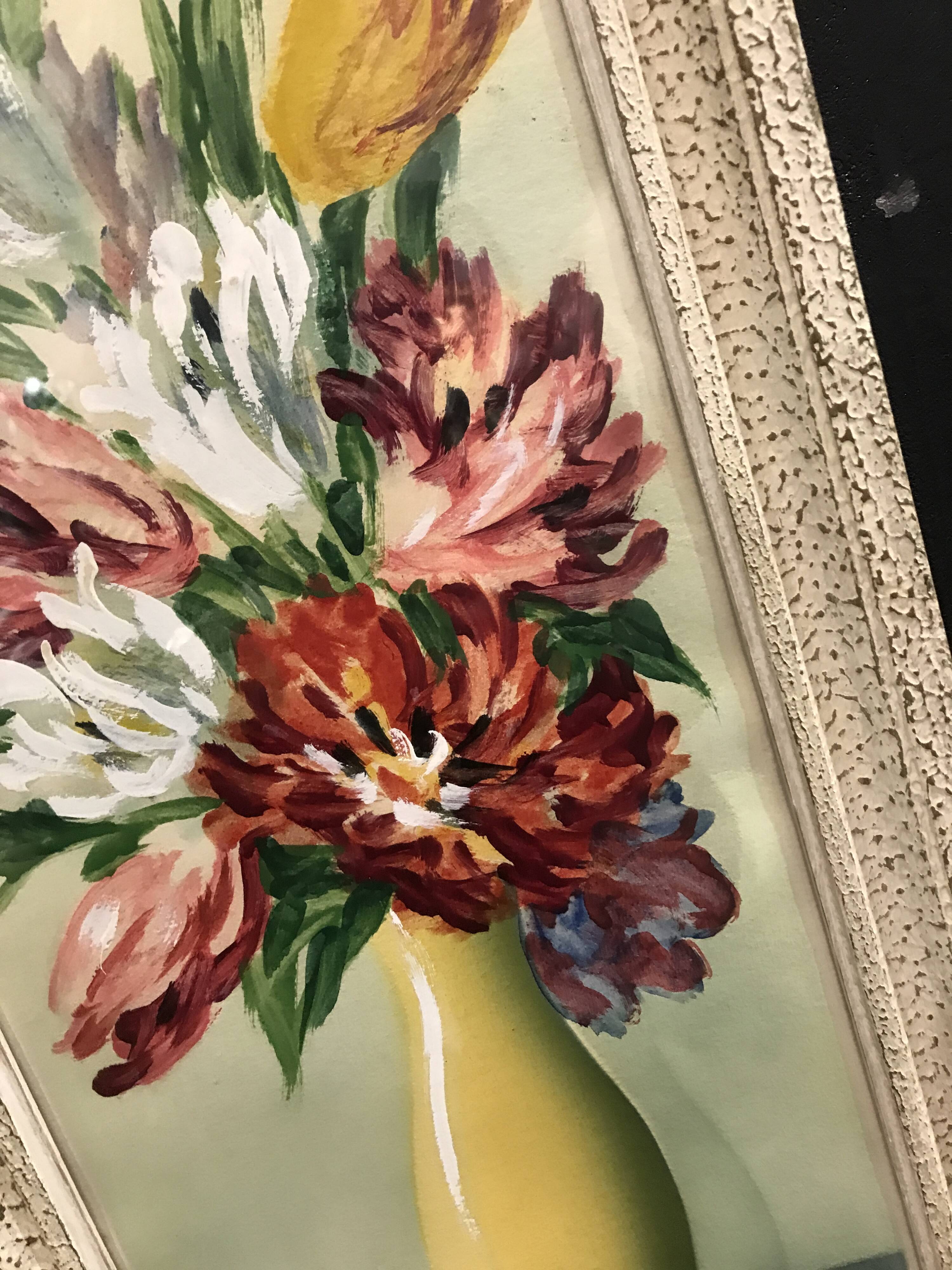 Old painting bouquet of tulips