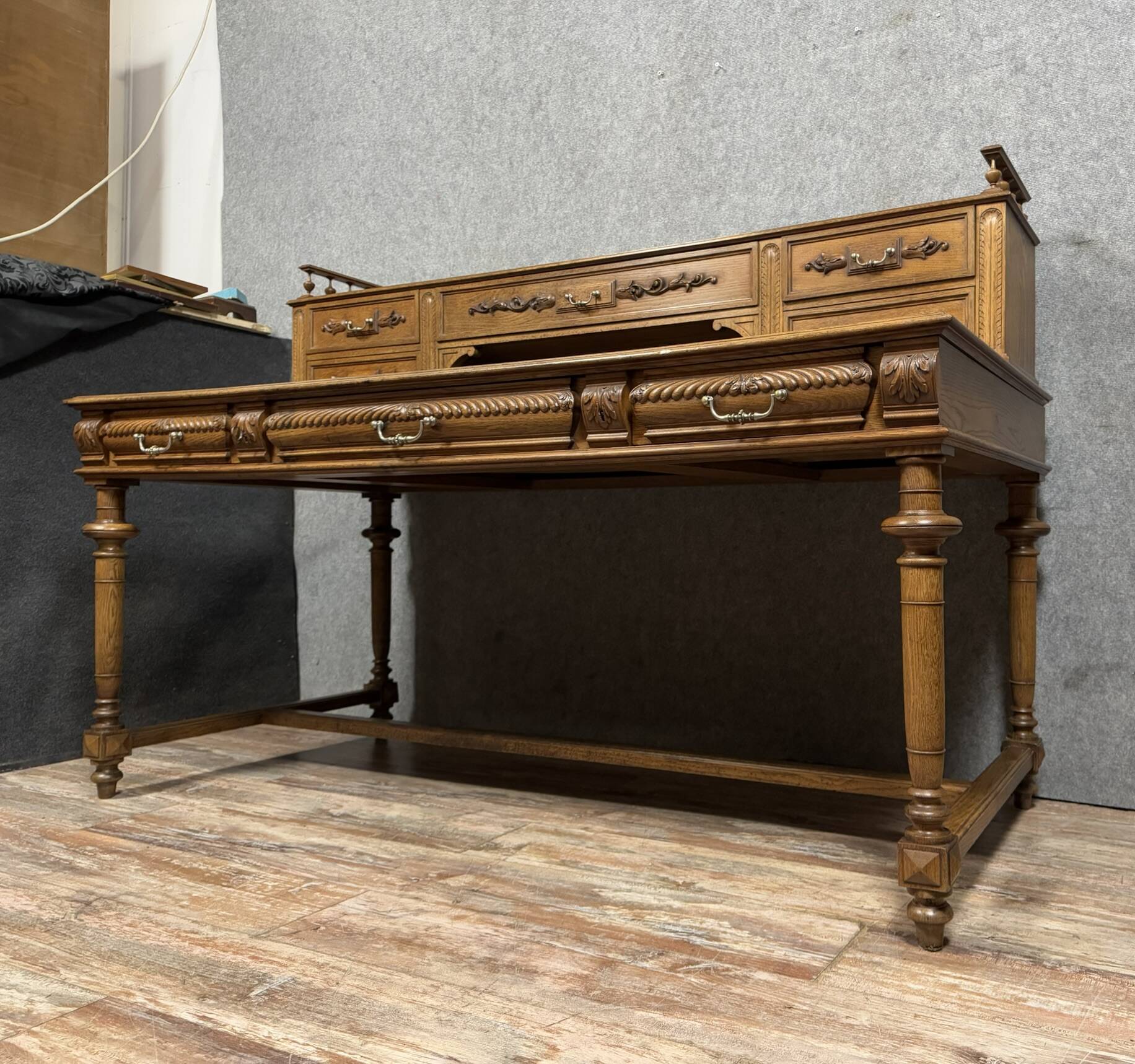 Renaissance style desk in solid oak circa 1850