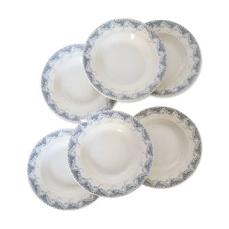6 assiettes creuses en terre de fer Sarreguemines U&C modèle Luchon