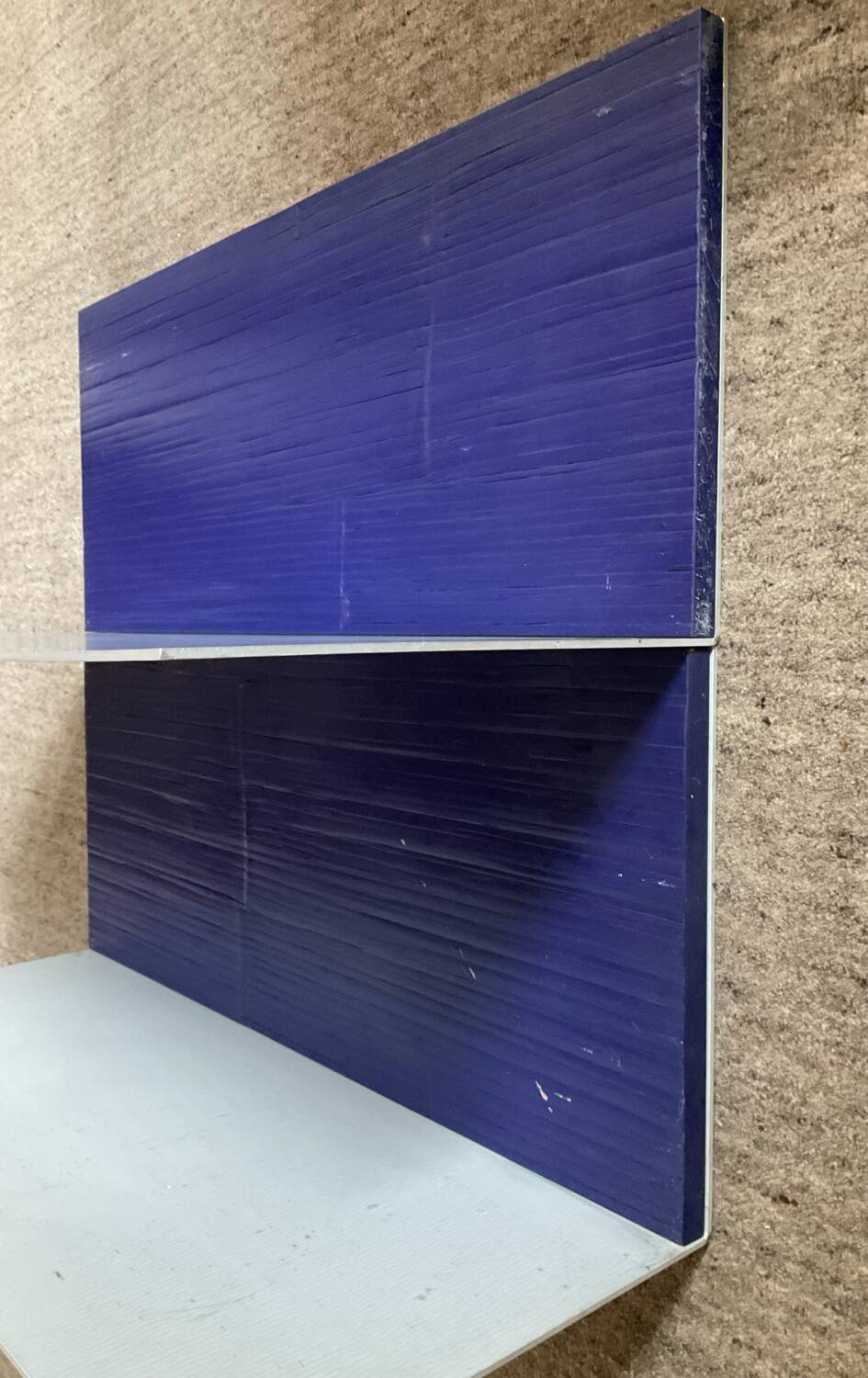 Pair of contemporary shelves in aluminum and stained wood