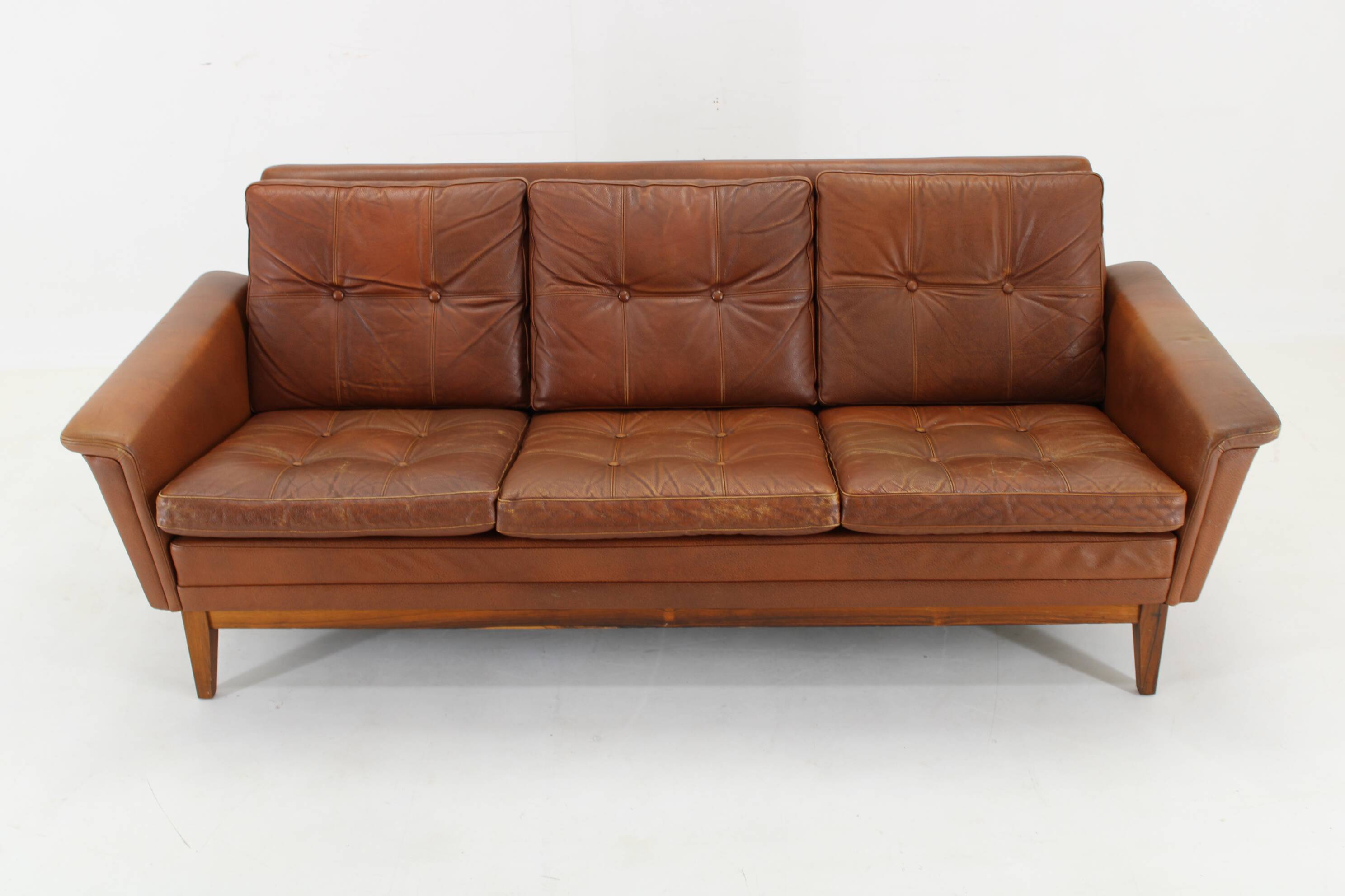1970s Brown Leather 3-Seater Sofa, Denmark