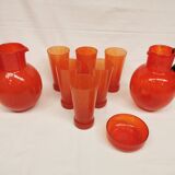 Schneider Orangeade / Lemonade Service, Le Verre Français. 2 Pitchers and 6 Glasses