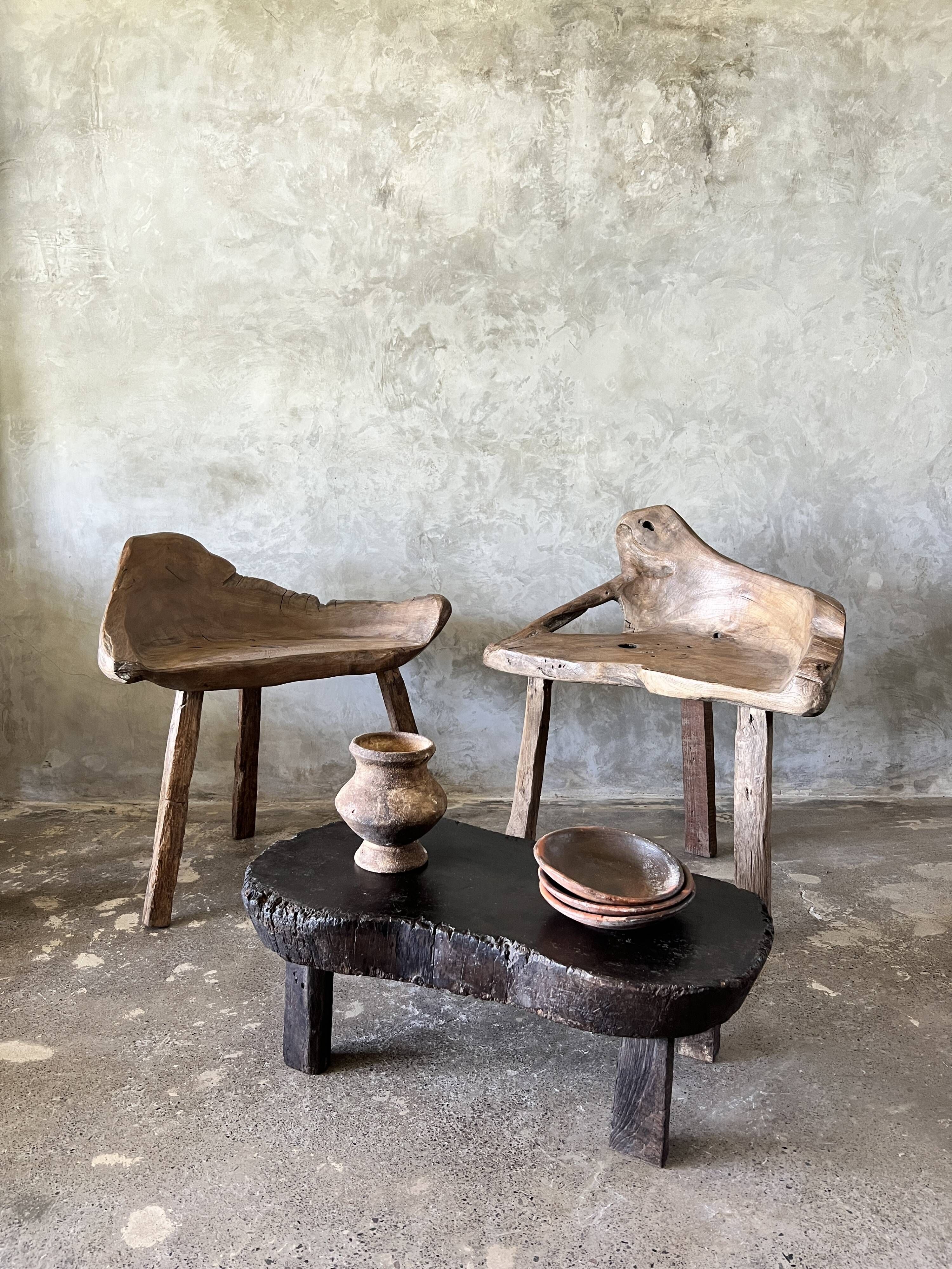 Small old Asian wooden coffee table in Japanese style, kidney-shaped top