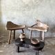 Small old Asian wooden coffee table in Japanese style, kidney-shaped top