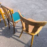 Set of 6 mismatched vintage wooden bistro chairs