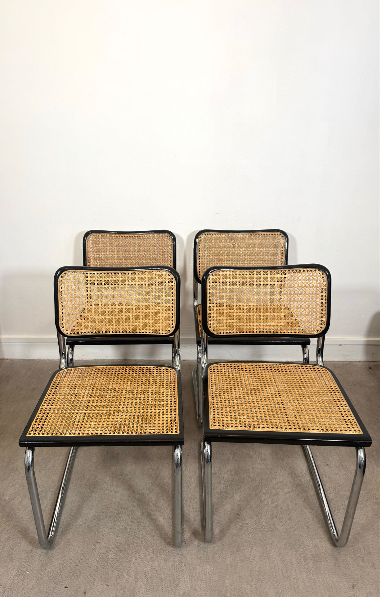 Set of four B32 chairs by Marcel Breuer made in Italy.