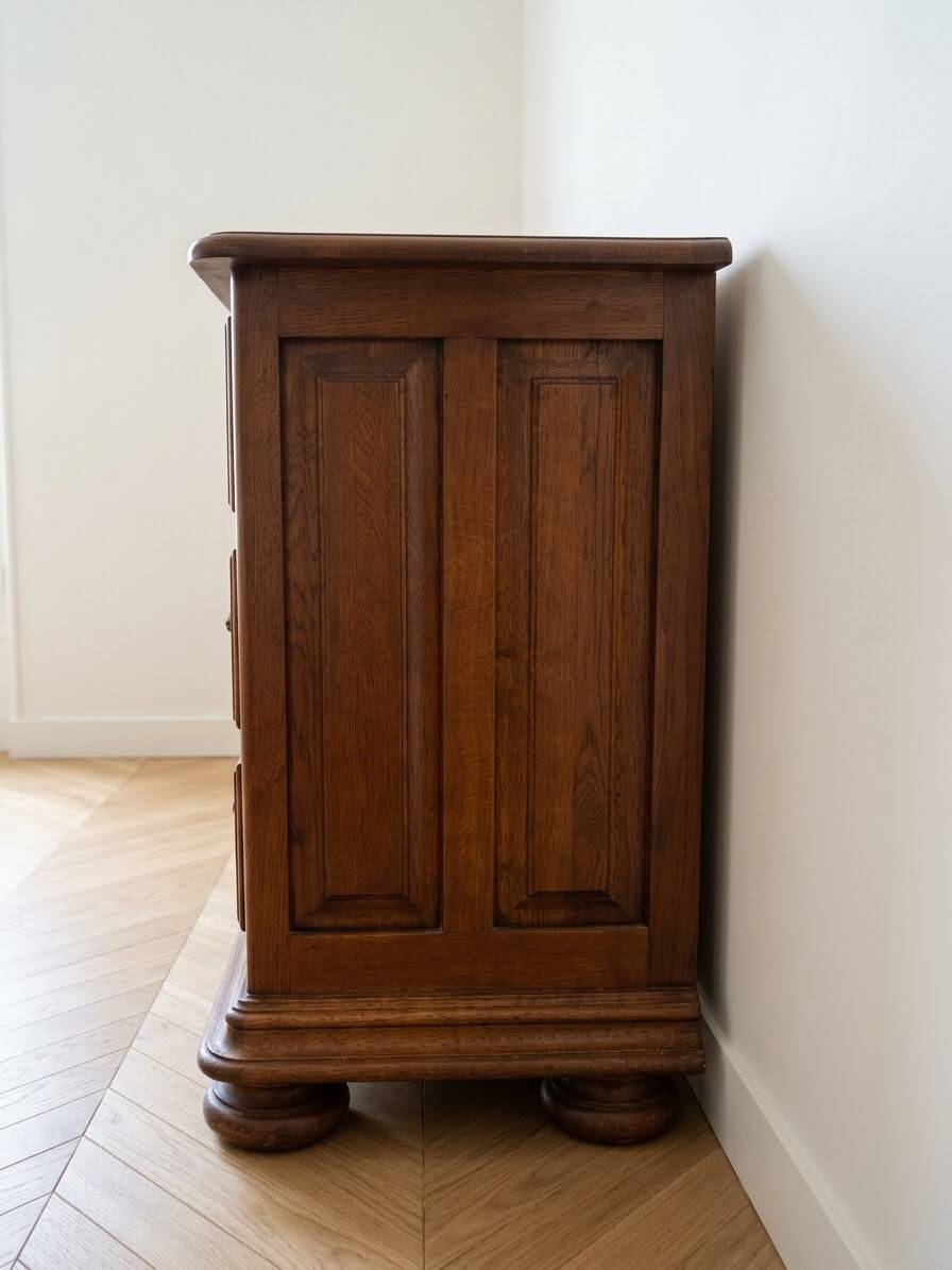 Antique wooden chest of drawers with three drawers.
