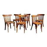 6 curved wooden bistro chairs 60s