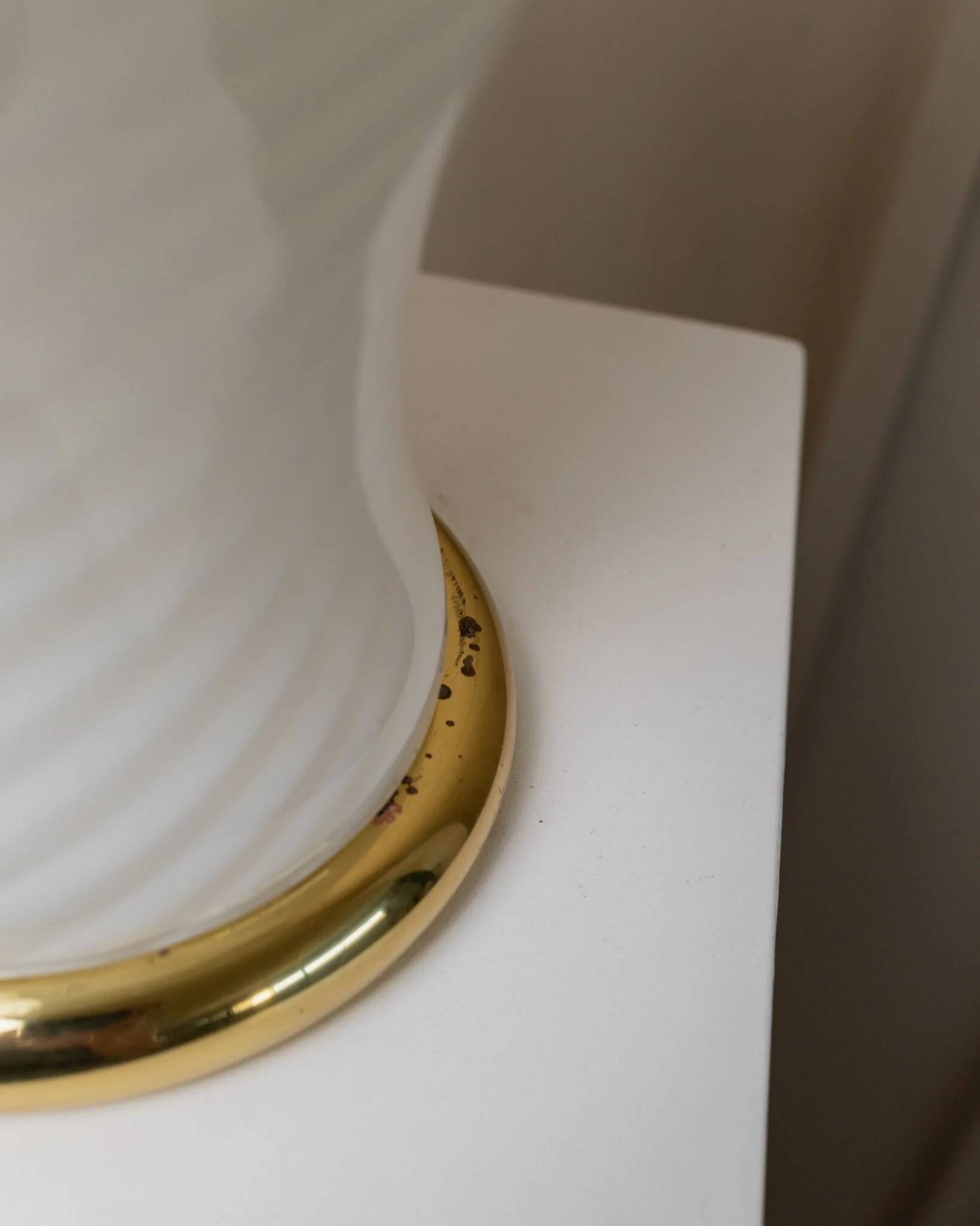 XXL Murano White Opaline Glass Table Lamp, 1970s Mid-Century Swirl, Mouth-Blown Italy