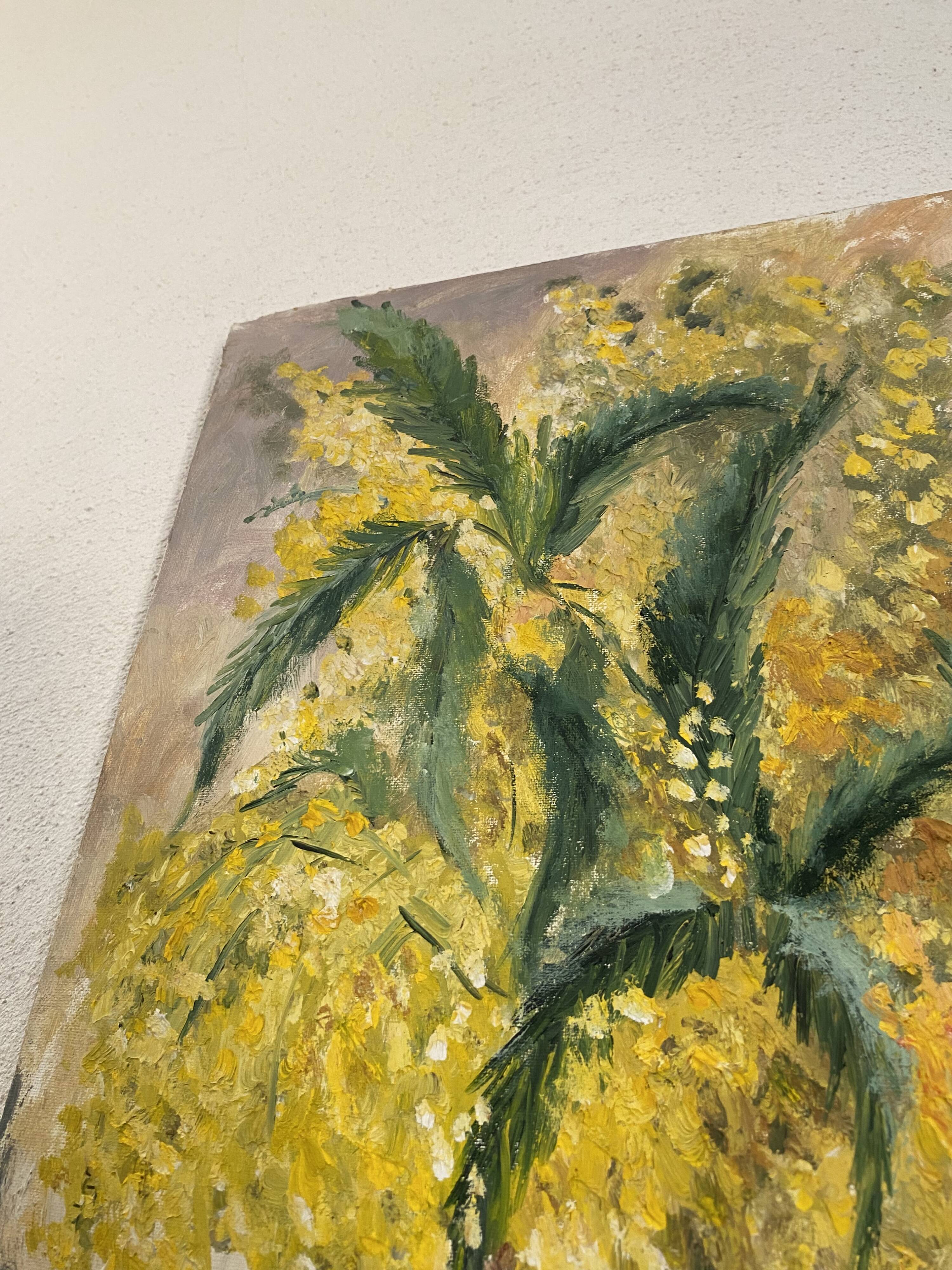 Oil on canvas still life "The Mimosa"