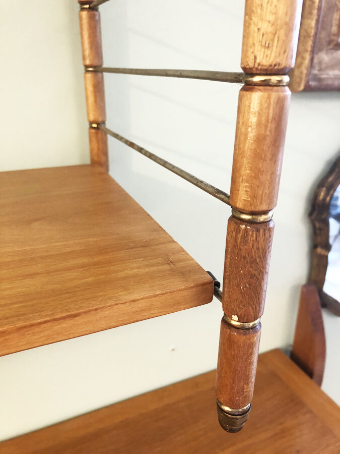 Vintage wall shelf, wood and brass, 1960