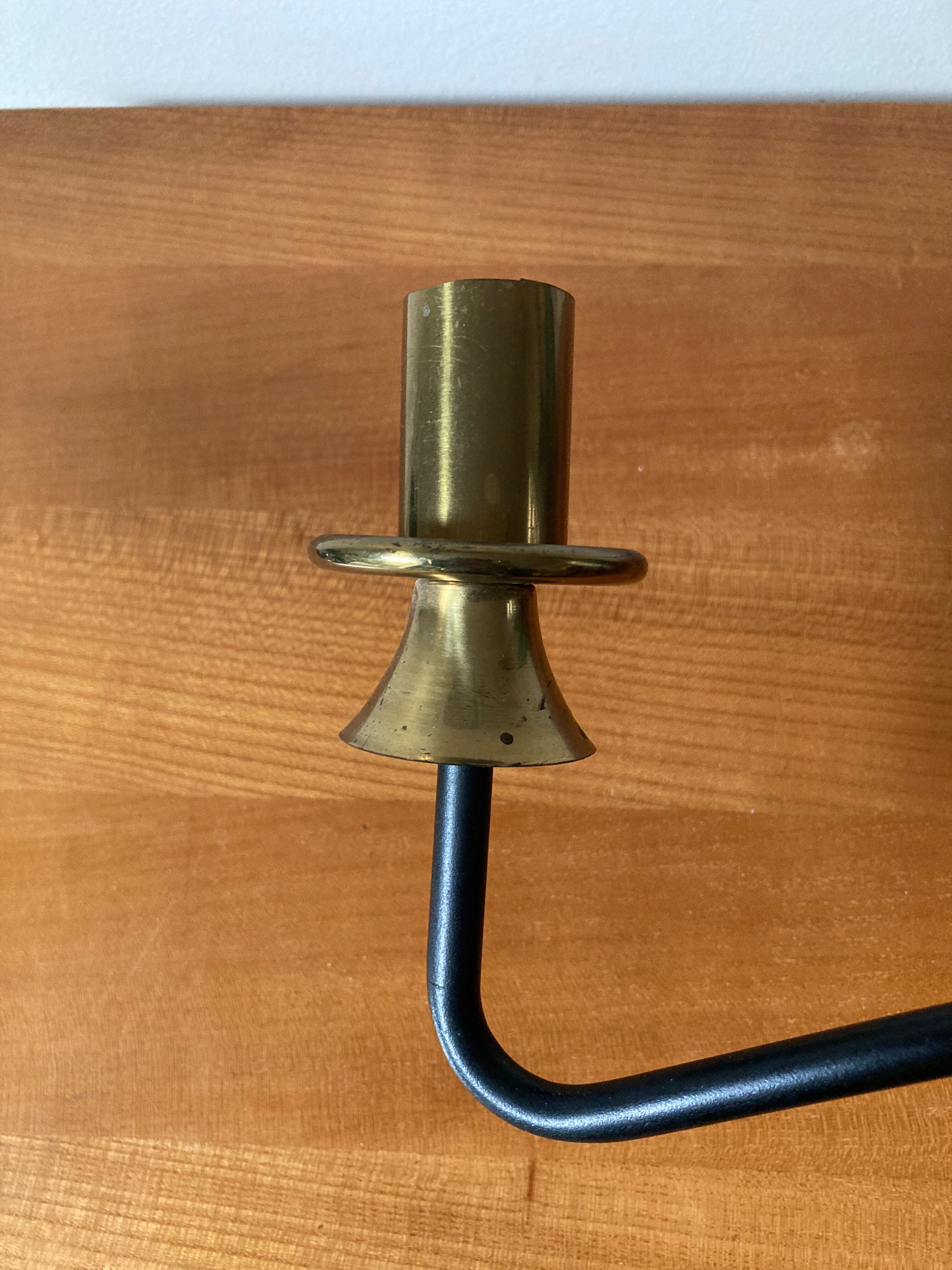 Vintage brass and black double arm wall lamp