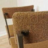 Set of 4 Vintage Industrial School Chairs: Brown Fabric, Black Metal Base