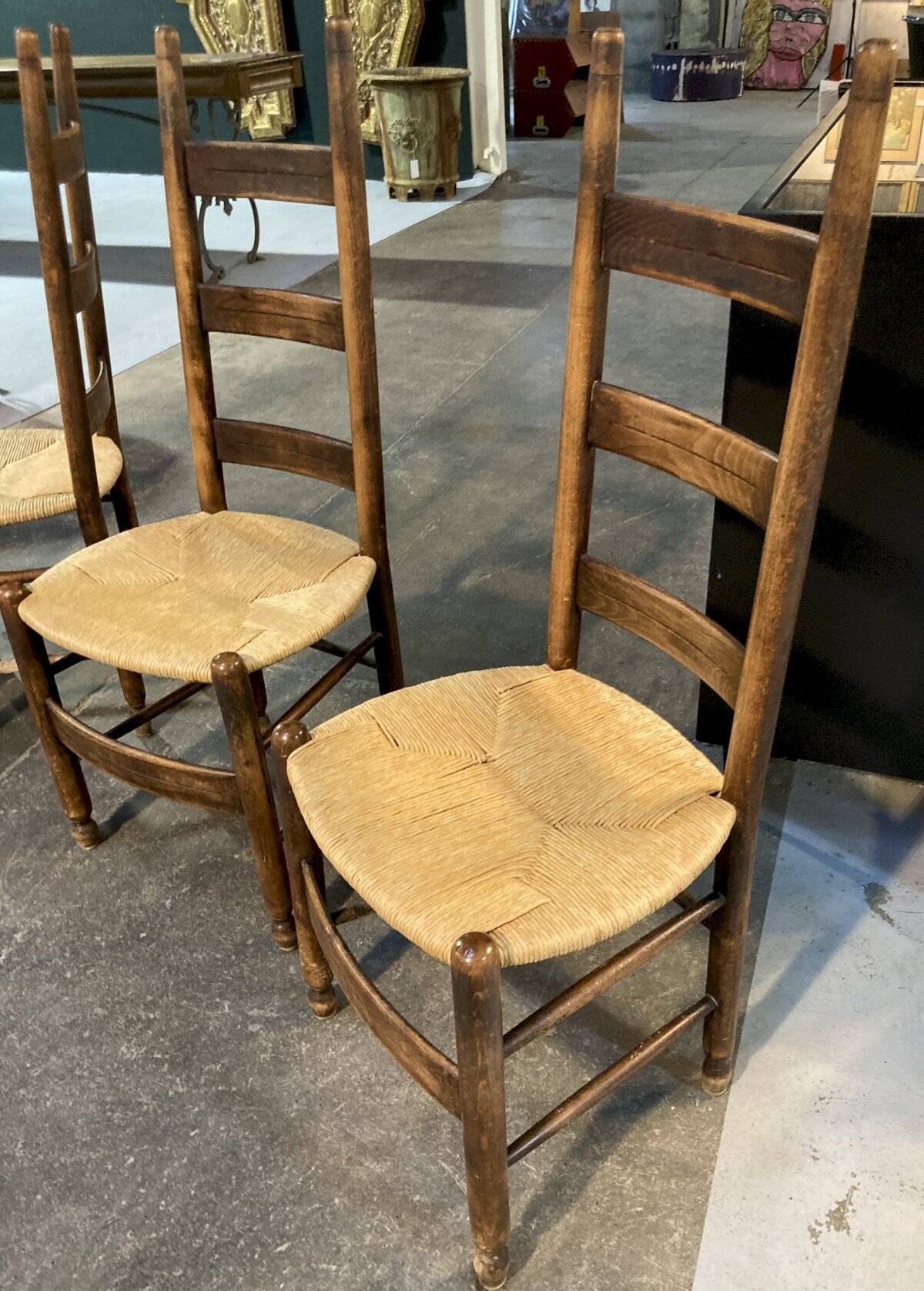 4 modernist straw chairs