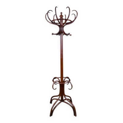 Grand porte-manteau perroquet en hêtre courbé, goût Thonet – début XXe