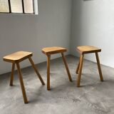 Set of 3 oak tripod stools