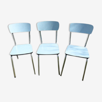 Lot de trois chaises en formica bleu vintage 60 70