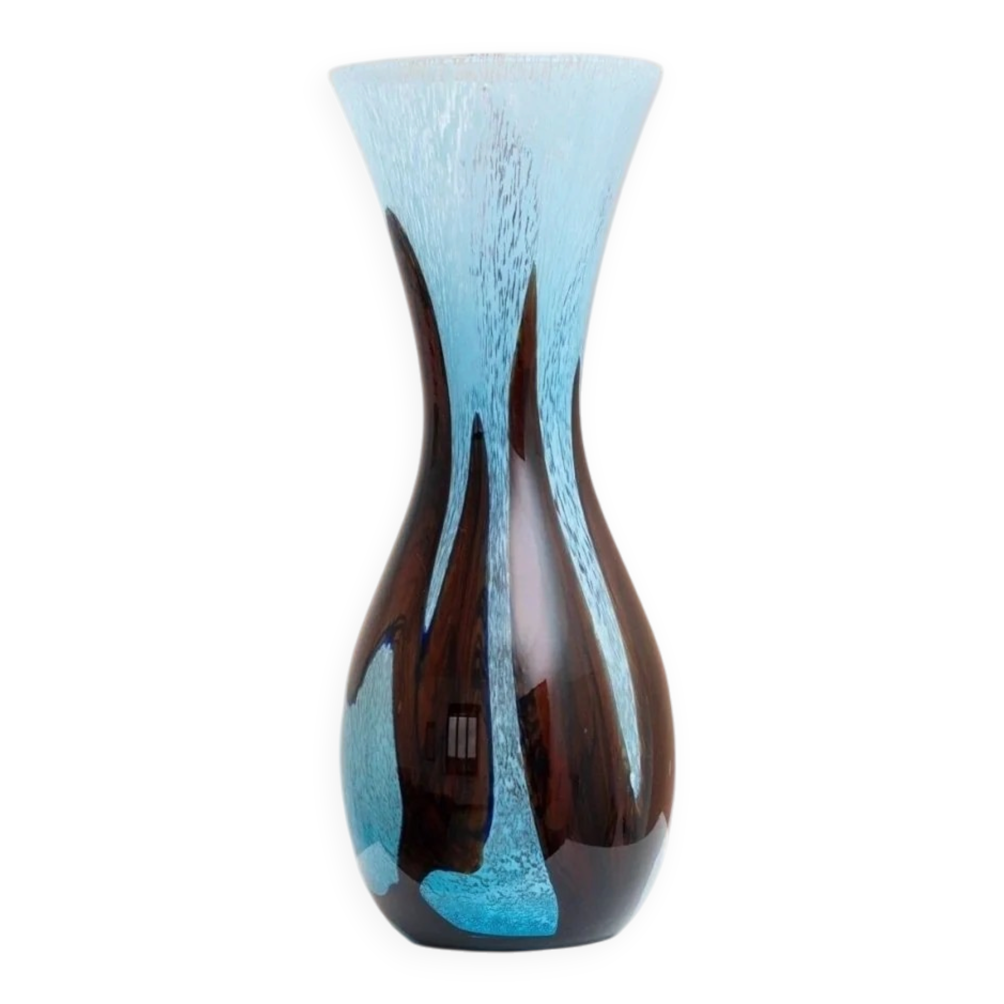 XL Murano glass vase - light blue and brown - mid-century vintage design table decoration - Italy 1970s