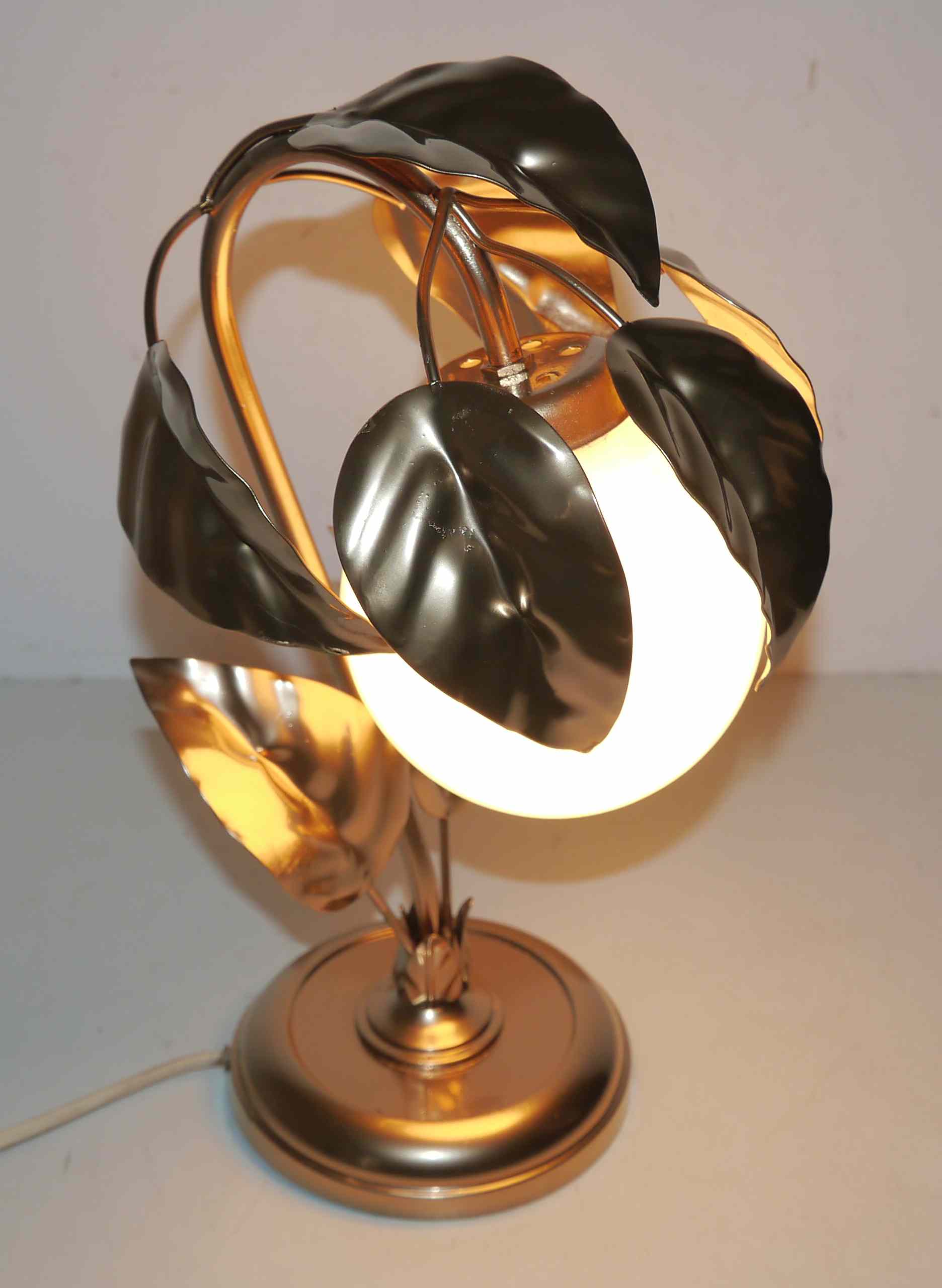 Vintage lamp or night light flowers metal and opaline L-- 70's years