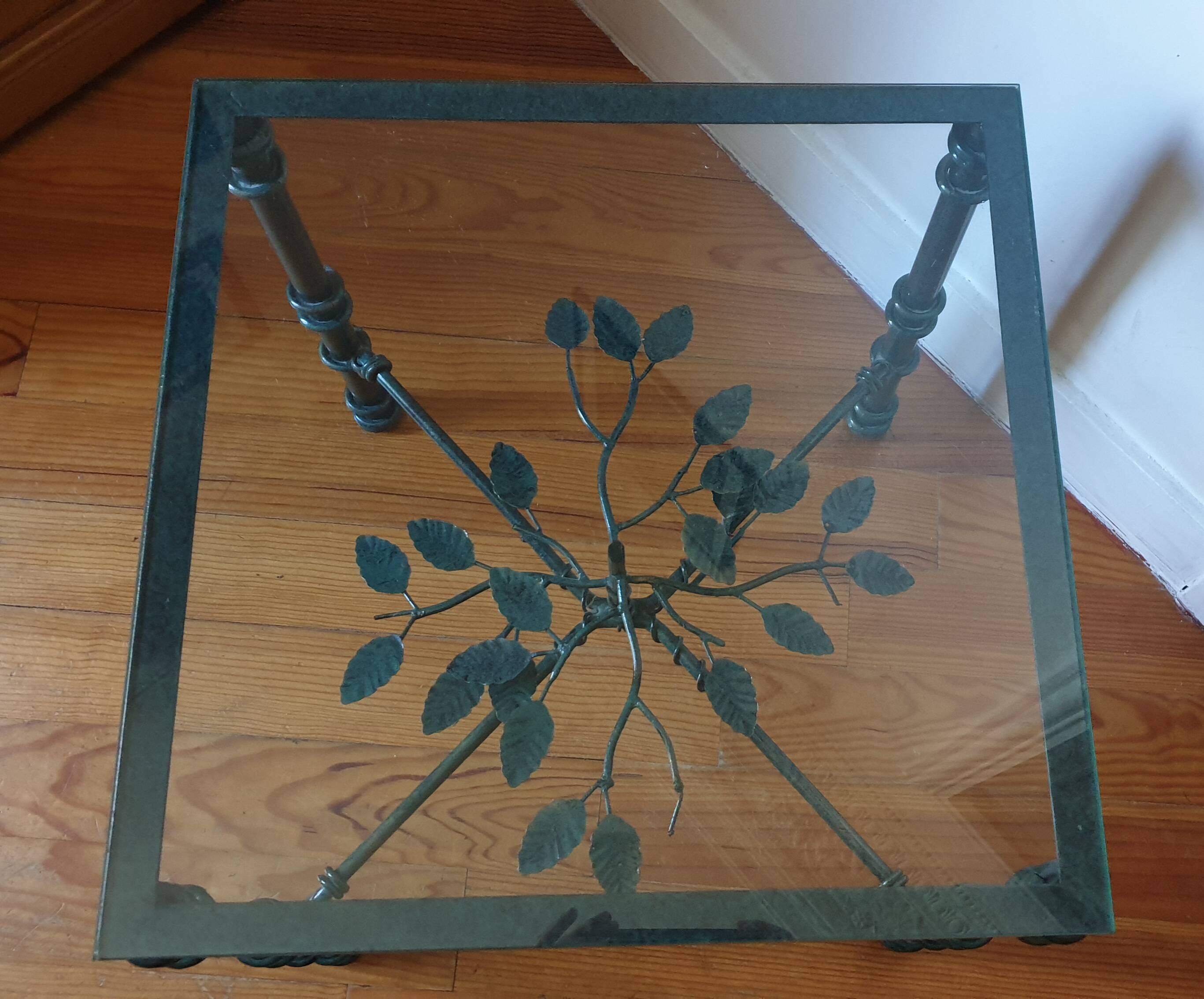 Square metal coffee table and glass top