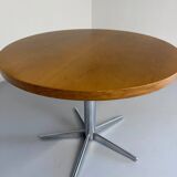 Old round table in solid wood and metal, vintage 70s design