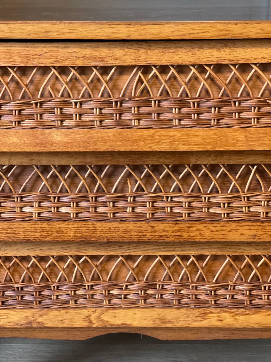 Commode vintage bois et rotin