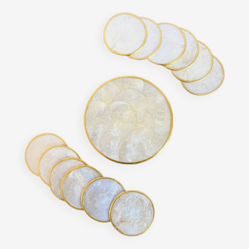 Mother-of-pearl and brass coasters