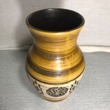 Old Beige Ceramic Vase - Black Drawings - Interior Marron Germany Vintage