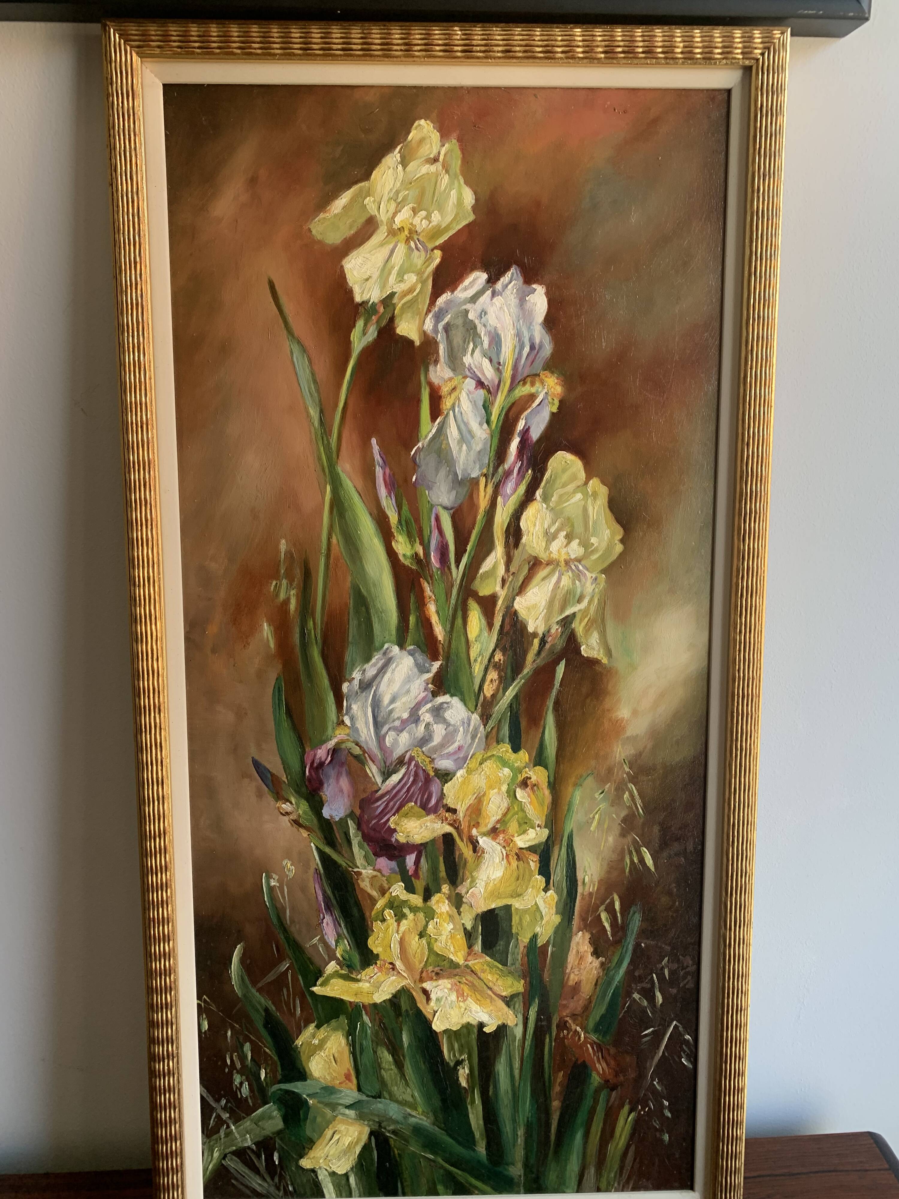 Peinture à l'huile vintage d'iris