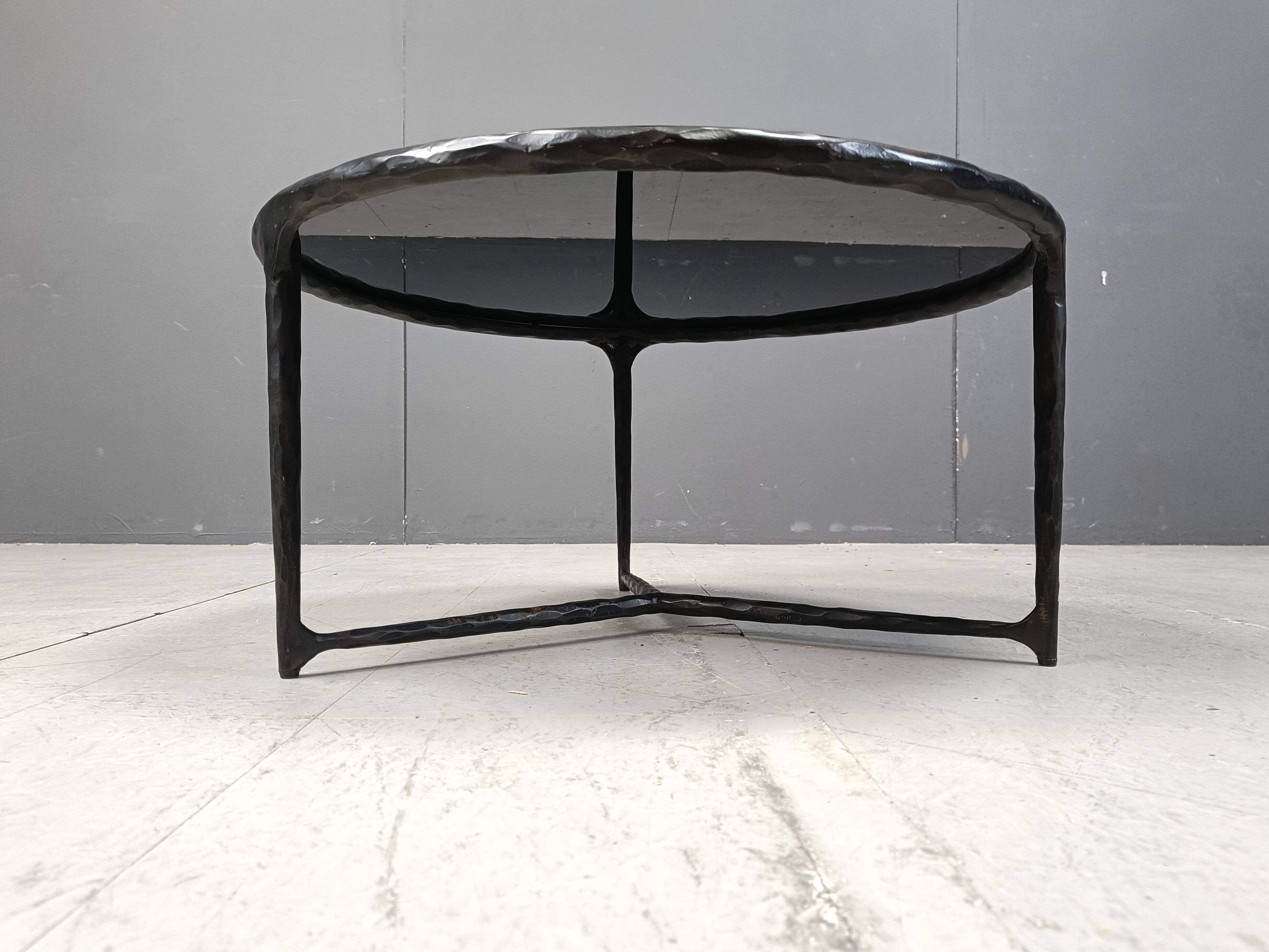 Vintage sculpted steel brutalist coffee table, 1970s
