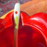 Vintage pepper slip / red and green ceramic covered pot / sugar bowl