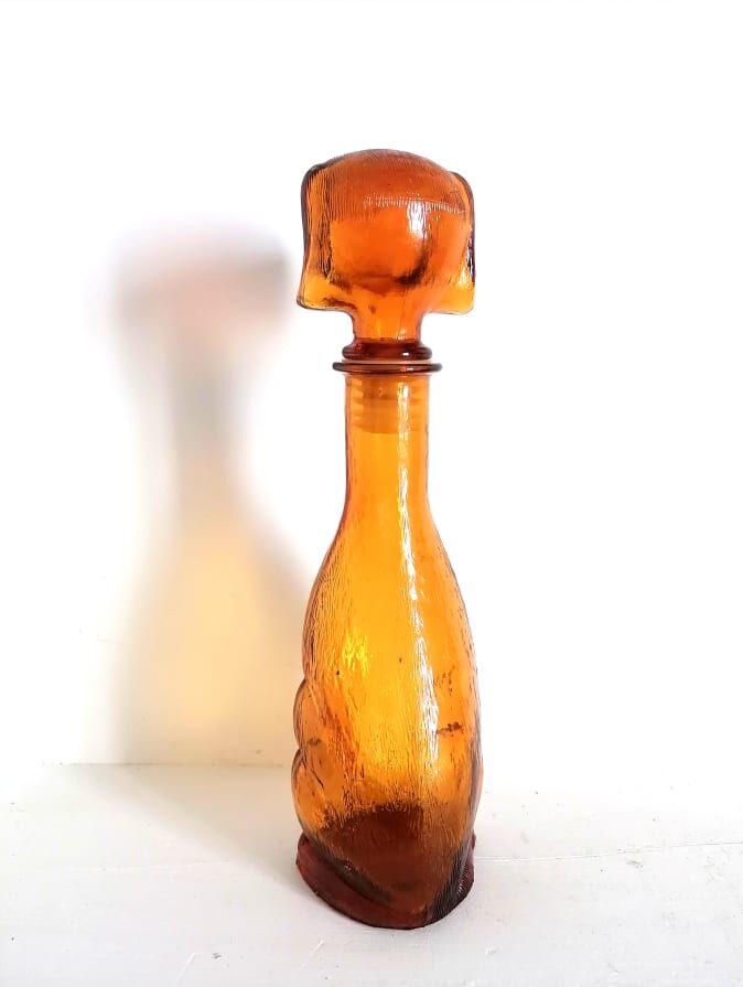Glass dachshund decanter from Empoli, Italy 1960