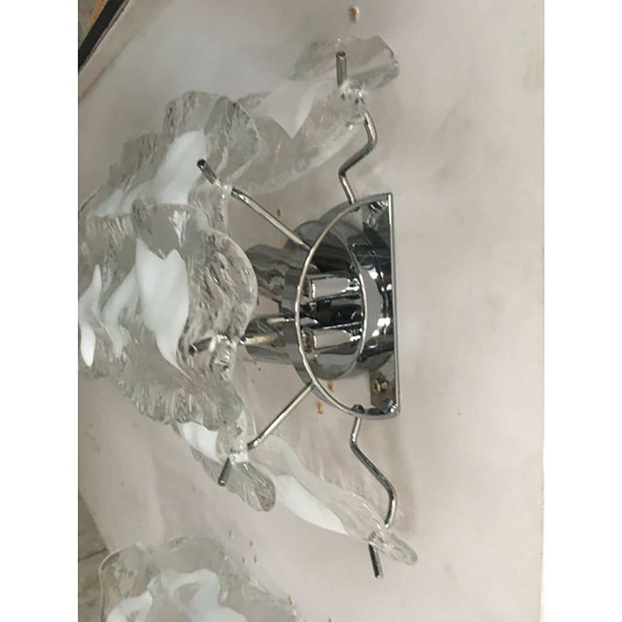 Lot of 2 Transparent and White “Fiamma” Murano Glass Wall Sconces