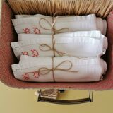 Old honeycomb tea towels embroidered