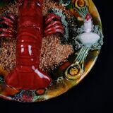Lobster plate in Caldas da Rainha earthenware slip Palissy majolica