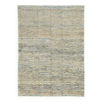 Tapis tribal tissé à la main en laine bleue