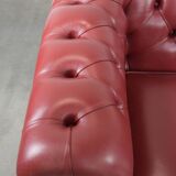 English cowhide Chesterfield 2.5-seater sofa in a stunning red colour