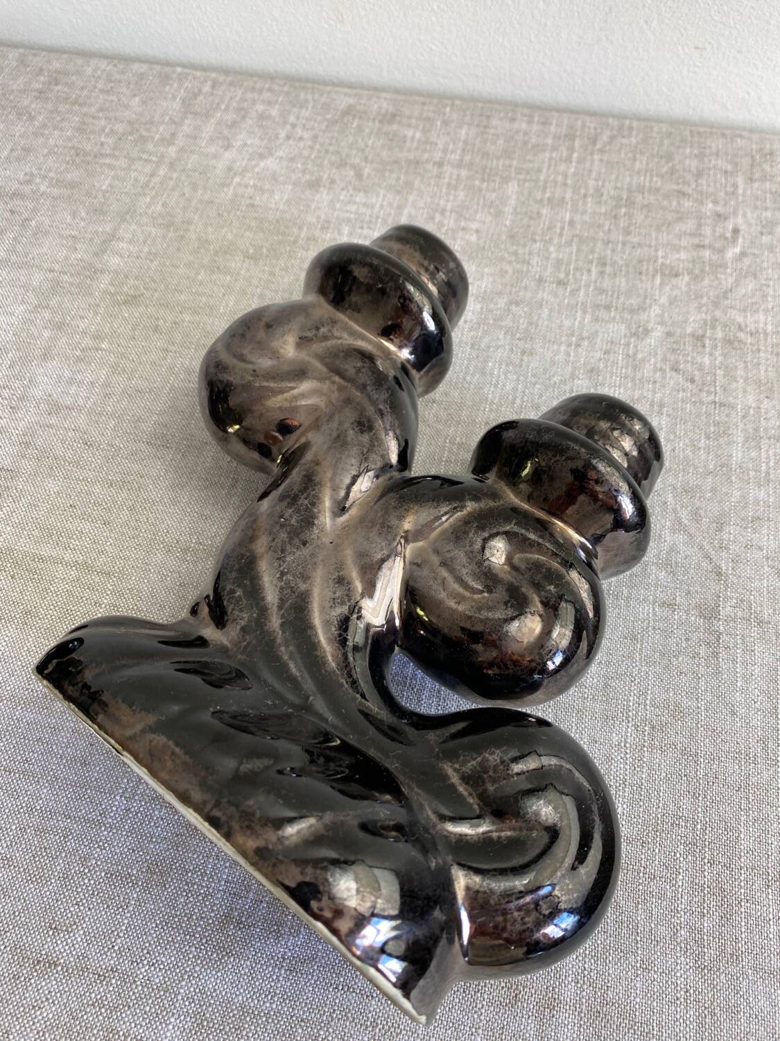 Pair of Vallauris iridescent ceramic candle holders