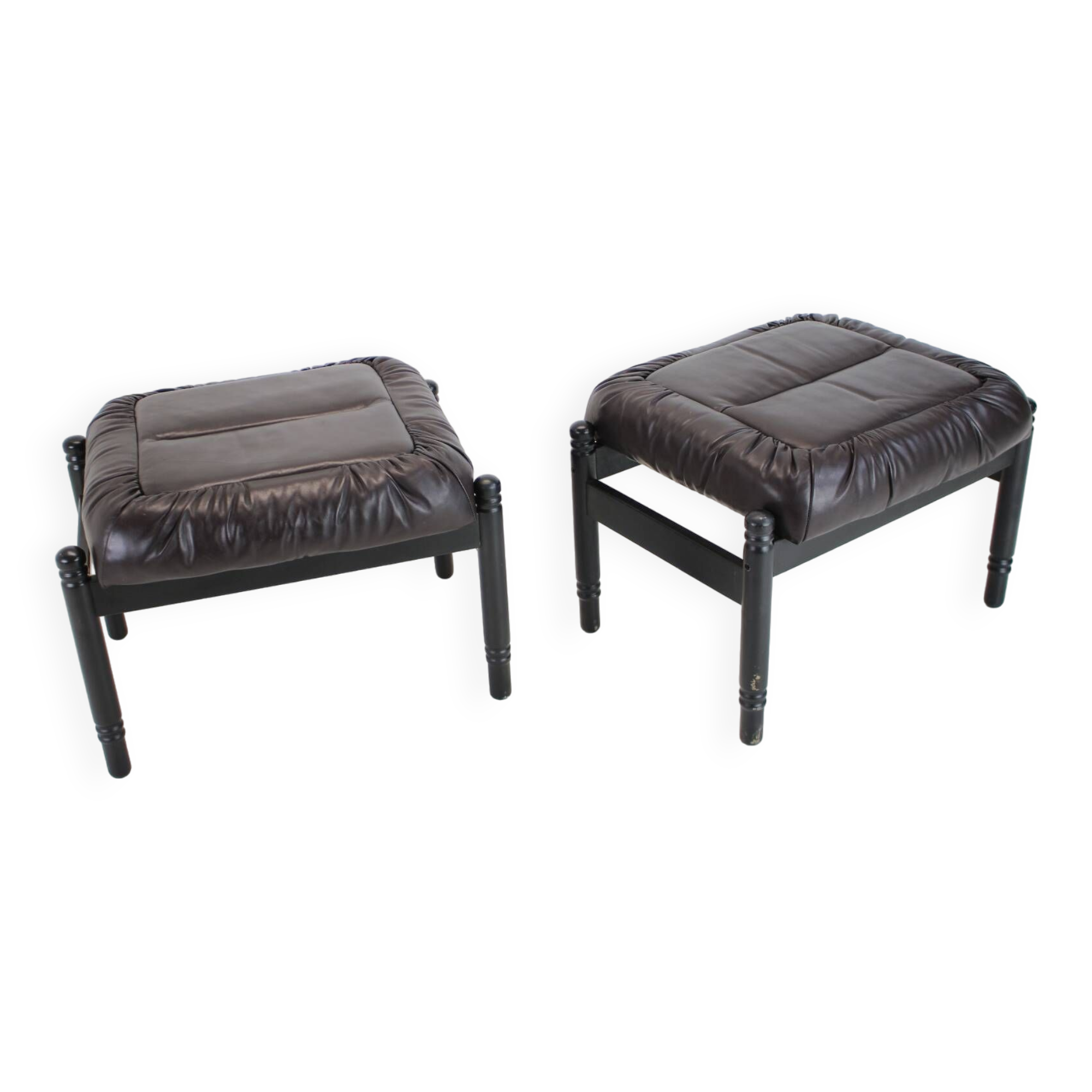 Set de 2 tabourets en cuir et bois - Stilla Lux, Tchécoslovaquie