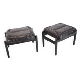Set de 2 tabourets en cuir et bois - Stilla Lux, Tchécoslovaquie