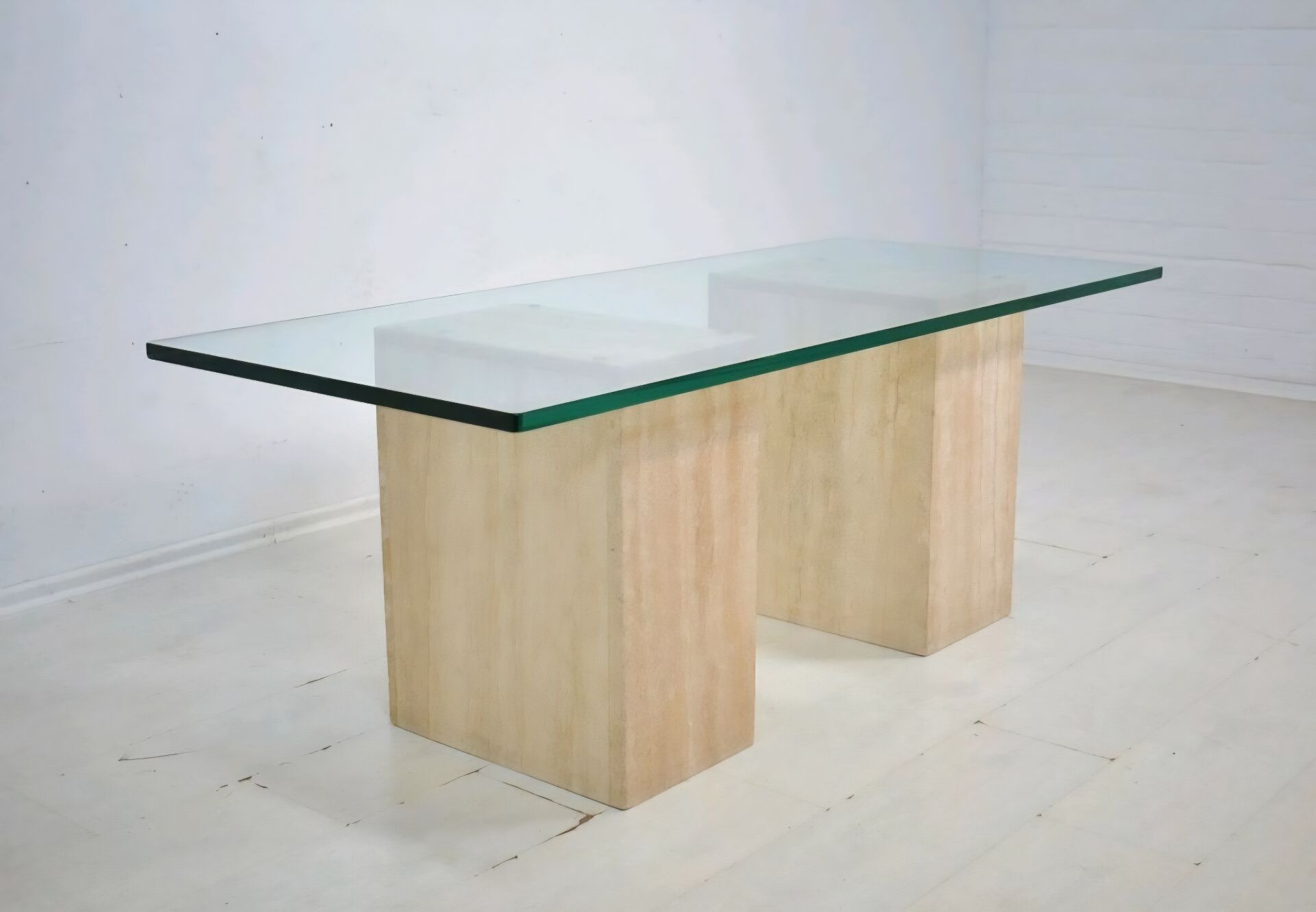 Italian travertine and glass coffe table 1970s Vintage
