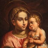 Antique religious painting Virgin with child from 17th century